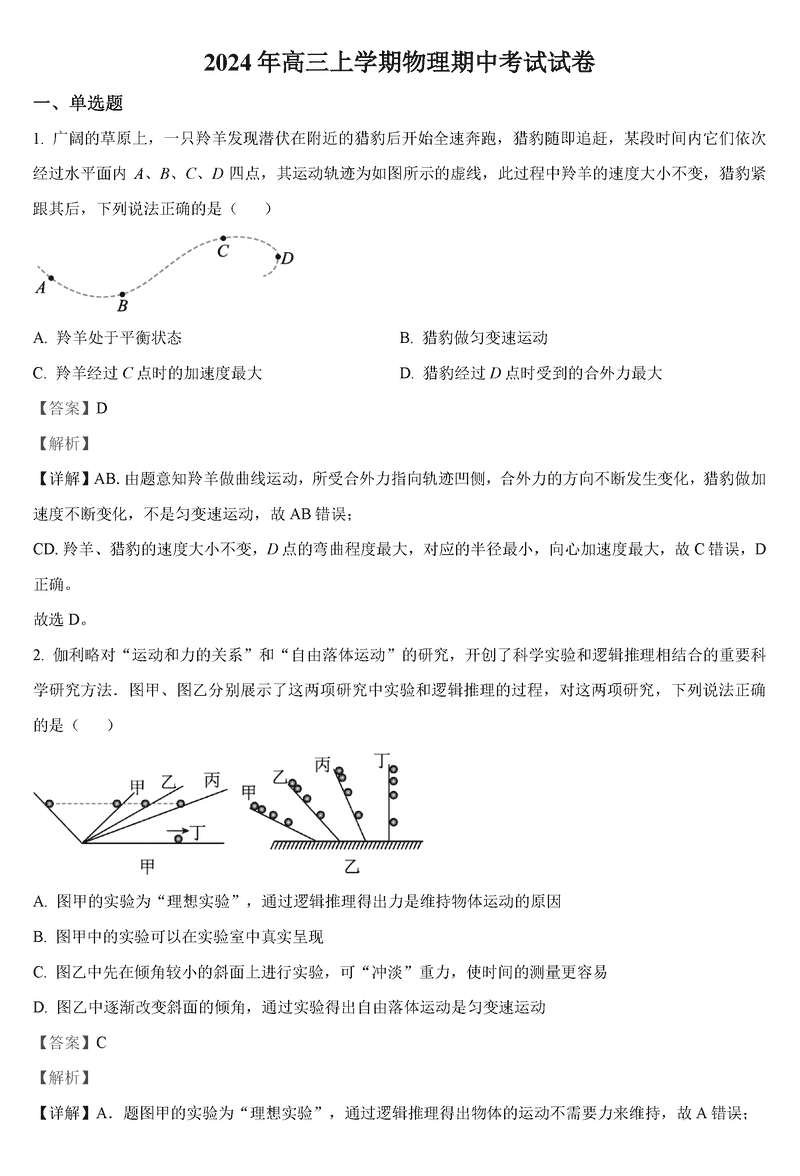 岳阳临湘2025届高三上学期11月期中物理试题及答案
